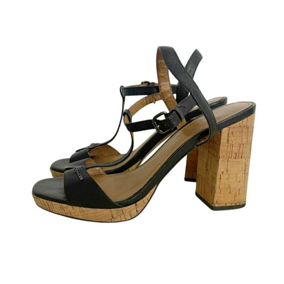 Coach Size 8 Block Cork Heel Open Toe Strappy Black - Picture 5 of 12